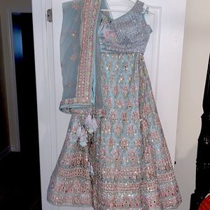 Light blue fully embellished full lehenga set